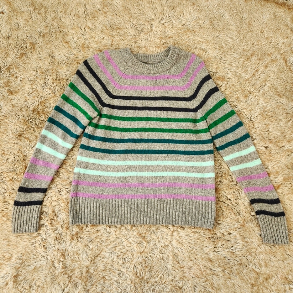 Sonoma Goods Crewneck Long‎ Sleeve Gray Sweater With Multicolor Stripes Medium